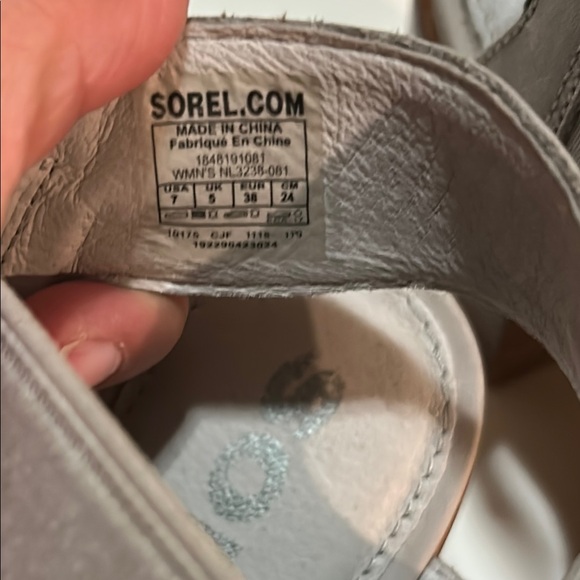 Sorel Womens Nadia Sandals Size 7 Dove Gray Leather  Chunky Heel - Picture 2 of 10